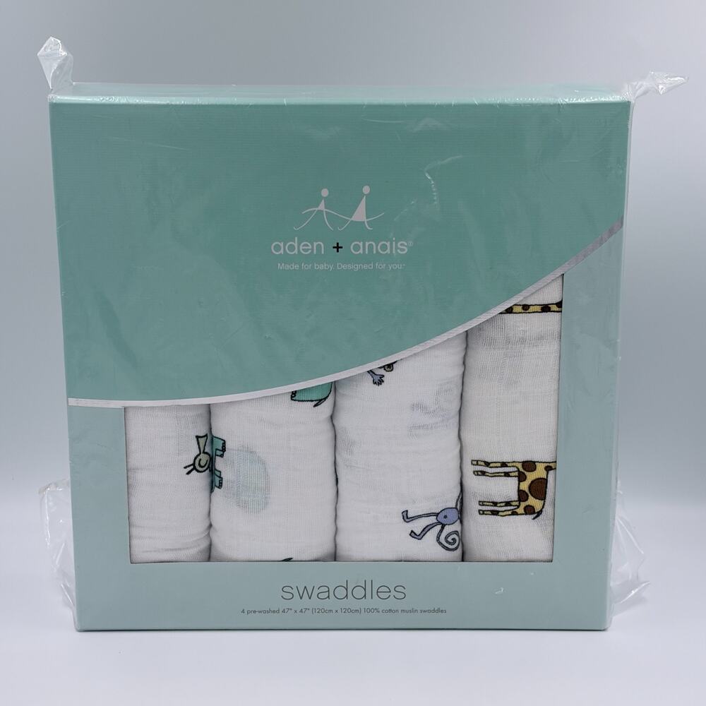 Aden & Anais Swaddle Blankets Swaddles Jungle Jam 4 Pack 47" x 47" NEW